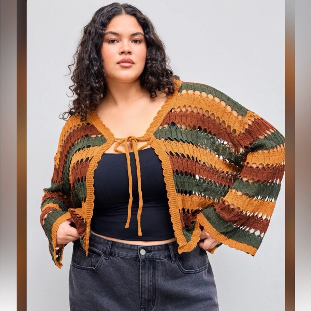 CIDER multicolor loose knit cardigan with bell sleeves Size: 1XL